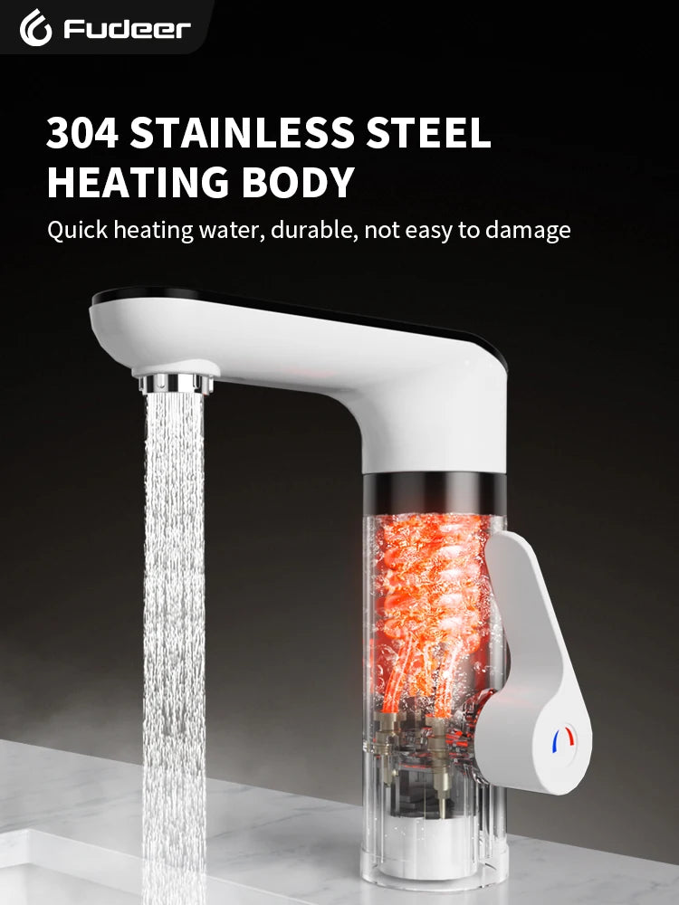 Fudeer 3400W 220V Cozinha Elétrica Aquecedor de Água Torneira Instantânea de Aço Inoxidável Torneira de Água Aquecedor Torneira de Aquecimento Frio