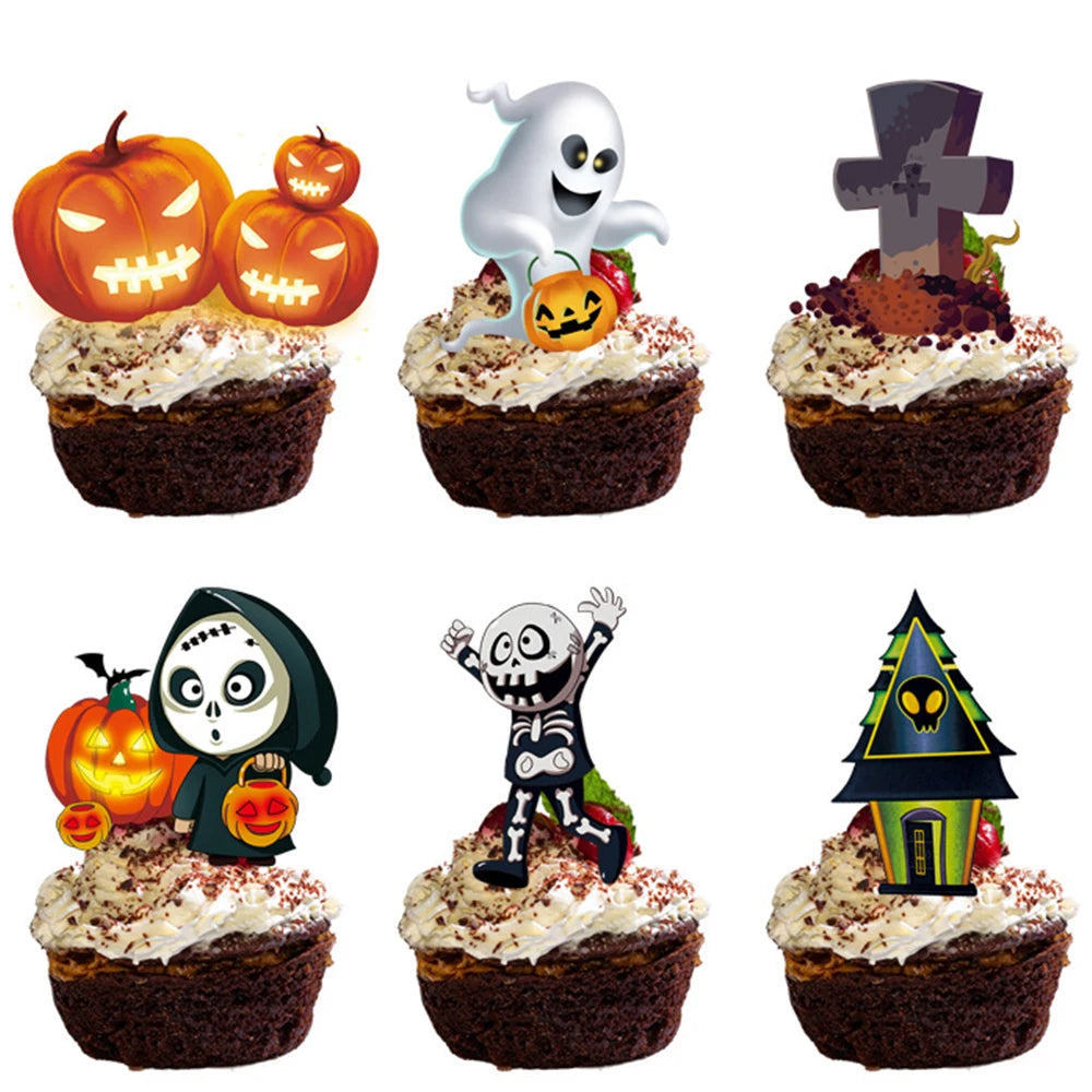 Halloween cupcake toppers assustador fantasma crânio abóbora bolo festa decoração aranha web cupcake envoltório festa de halloween decoração suprimentos