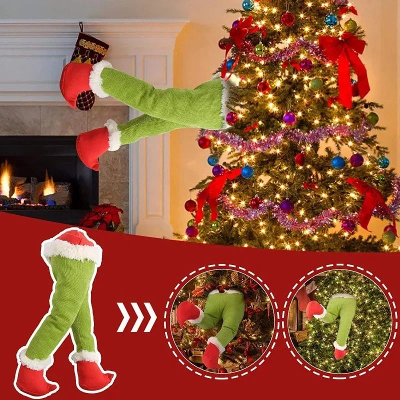 Decoração de árvore de natal, porta de pelúcia, decoração de pernas de elfo de santa, enfeites pendurados para casa, presente para crianças, suprimentos surpresa