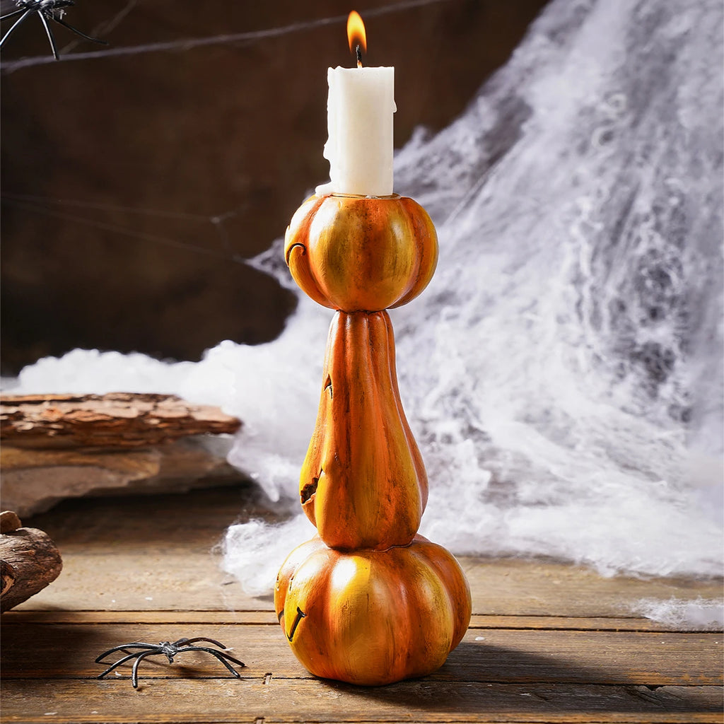 1 unidade, Decoração de Halloween: Castiçal Retrô de Abóboras Empilhadas, Artesanato em Resina para Decoração de Casa