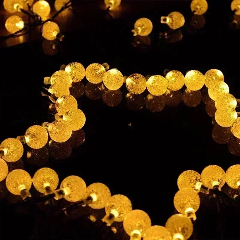 Luzes de cordão solares para exterior, luzes de globo de cristal LED, luzes de fada solares à prova d'água para decoração de jardim, Natal e exteriores