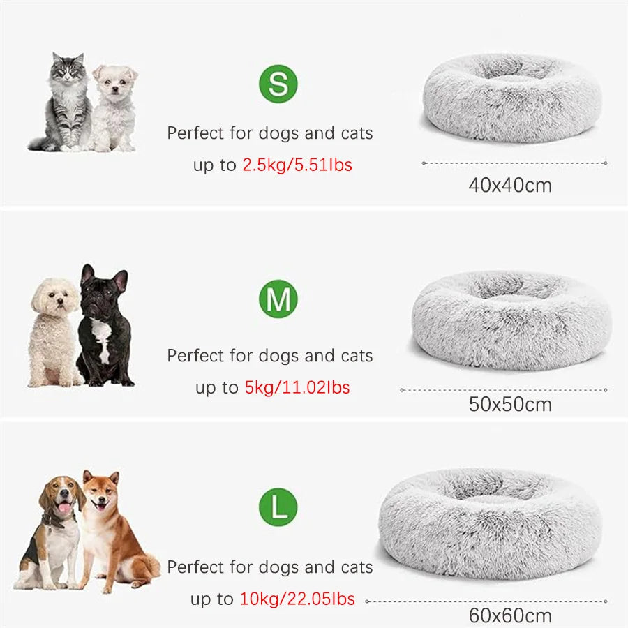 Cama Macia para Gatos e Cães, Almofada de Pelúcia Quente de Pelo Sintético, Cama Redonda Confortável em Formato de Rosquinha, Lavável para Cães e Gatos de Pequeno e Médio Porte