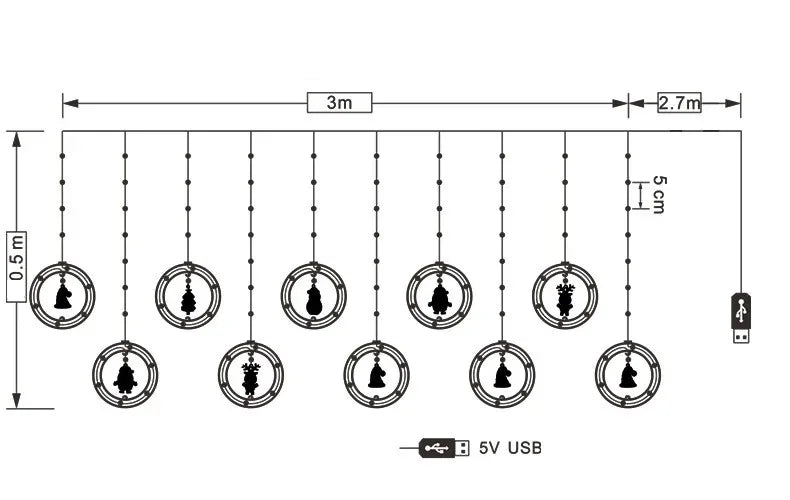 Natal LED Strip Lights para decoração do quarto, lâmpada guirlanda, plugue USB, quarto, sala de estar, janela