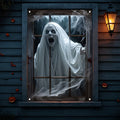 Decoração de banner para janela de Halloween, design de peça única, com padrões de fantasmas aterrorizantes, feito de tecido de poliéster.