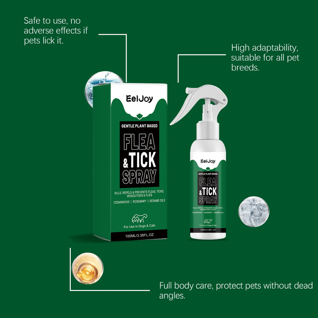 Spray Repelente de Pulgas e Carrapatos para Animais de Estimação com Extrato de Plantas para Gatos e Cães