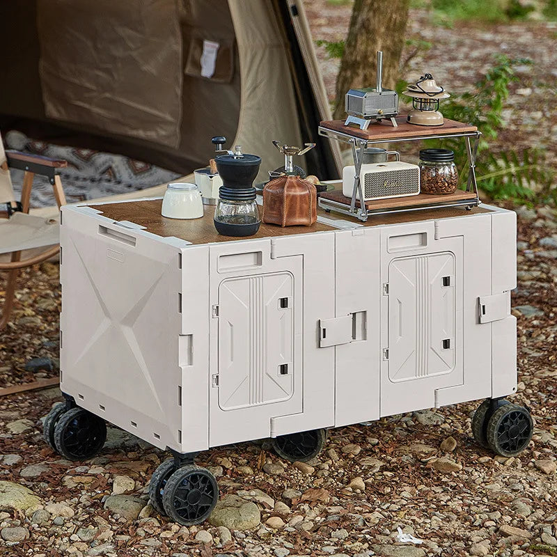 Carrinho de Camping para Exterior, Ferramentas de Piquenique, Mesa de Jantar Dobrável e Móvel para Carro, Carro de Camping Multifuncional