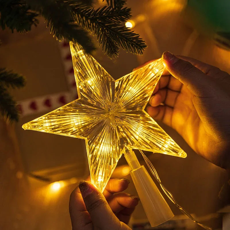 Estrela de topo para árvore de Natal, luminária estrela brilhante, decoração de Natal, artigos para festas em casa, enfeite de Natal, presente.