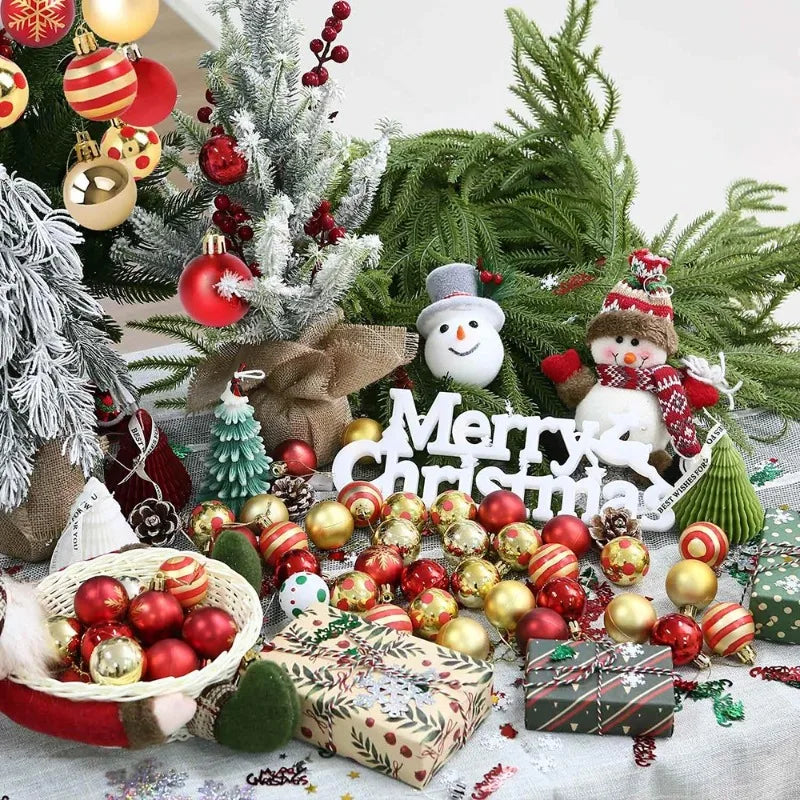 50 Unidades/caixa Bolas de Natal Vermelhas e Douradas para Pendurar na Árvore de Natal, Enfeites de Natal para Casa, Presentes de Ano Novo 2026