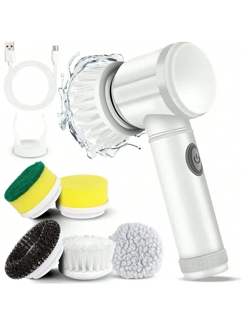 Purificador giratório elétrico sem fio 2025 com 5 escovas, limpador de banheiro recarregável à prova d'água IPX7 para limpeza de azulejos/doche/gravos