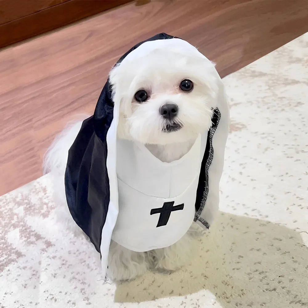 Fantasia de freira para gatos e cães, roupa religiosa engraçada para animais de estimação, fantasia de cosplay para Halloween, adereços para festas.