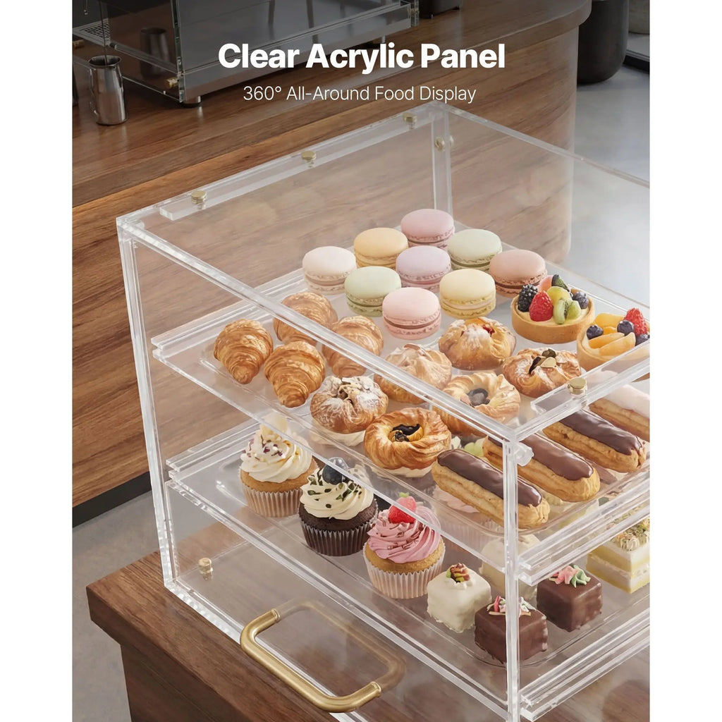 Commercial 3-Tier Countertop Bakery Display Case Clear Acrylic Pastry Bread Cake Cabinet for Kitchen & Party