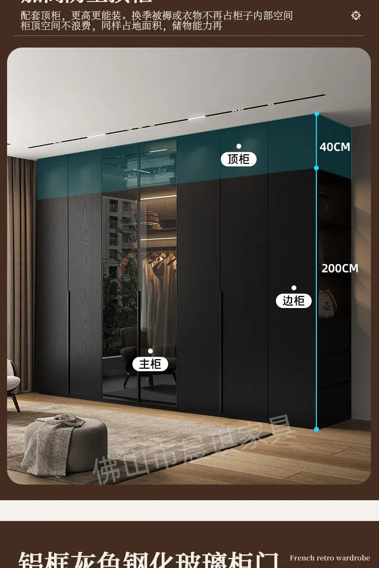 Guarda-roupas de Luxo que Economizam Espaço, com Vidro Canelado, Sistema de Estruturas Organizadoras, Guarda-roupa Solteiro, Móveis para Quarto
