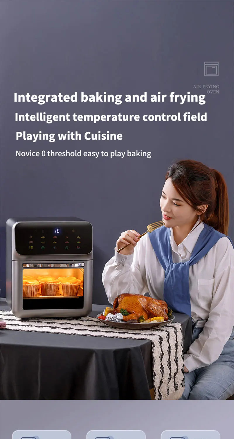 Fritadeiras elétricas de ar de grande capacidade 10L Cozinha doméstica automática sem óleo 360 ° Fritadeira com forno de convecção sem óleo