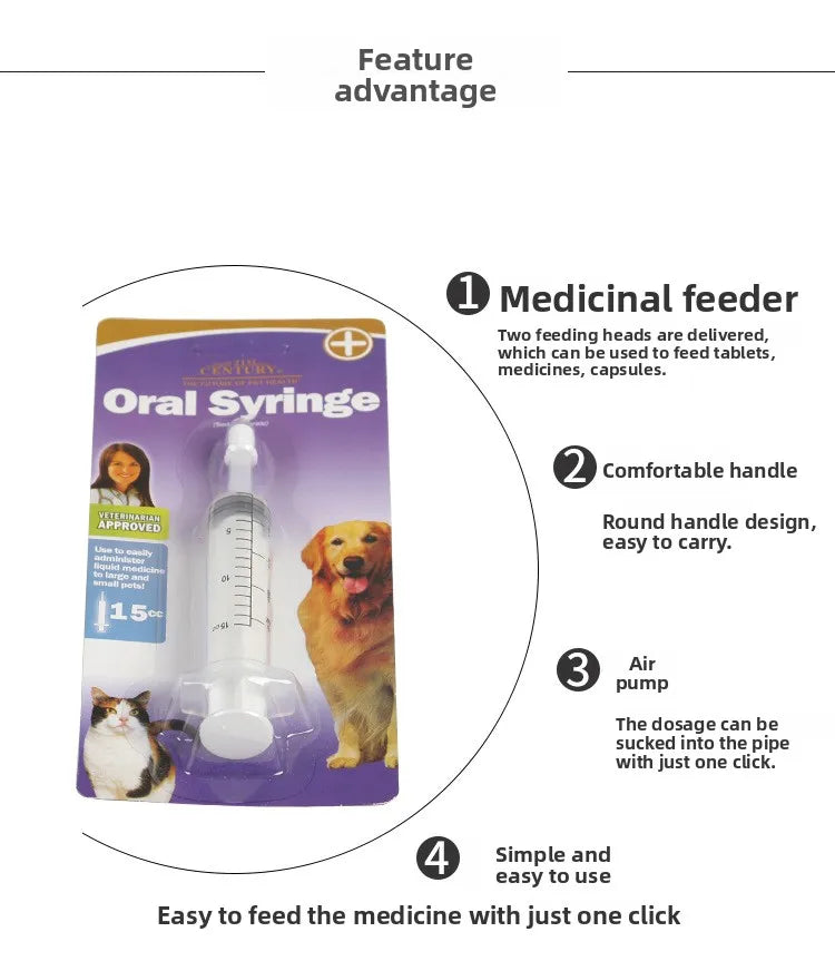 Dispensador de remédios com tubo de pressão para animais de estimação para cães e gatos universal para alimentação de cães e gatos