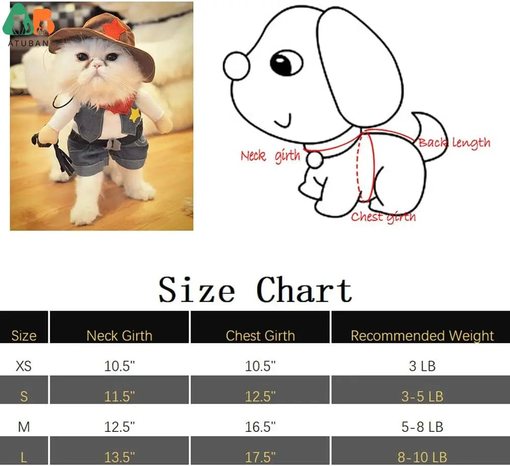 Trajes de Halloween para cães e gatos, uniforme de cowboy ocidental com chapéu, roupa engraçada de cowboy para animais de estimação, fantasia engraçada para gatos e cães pequenos