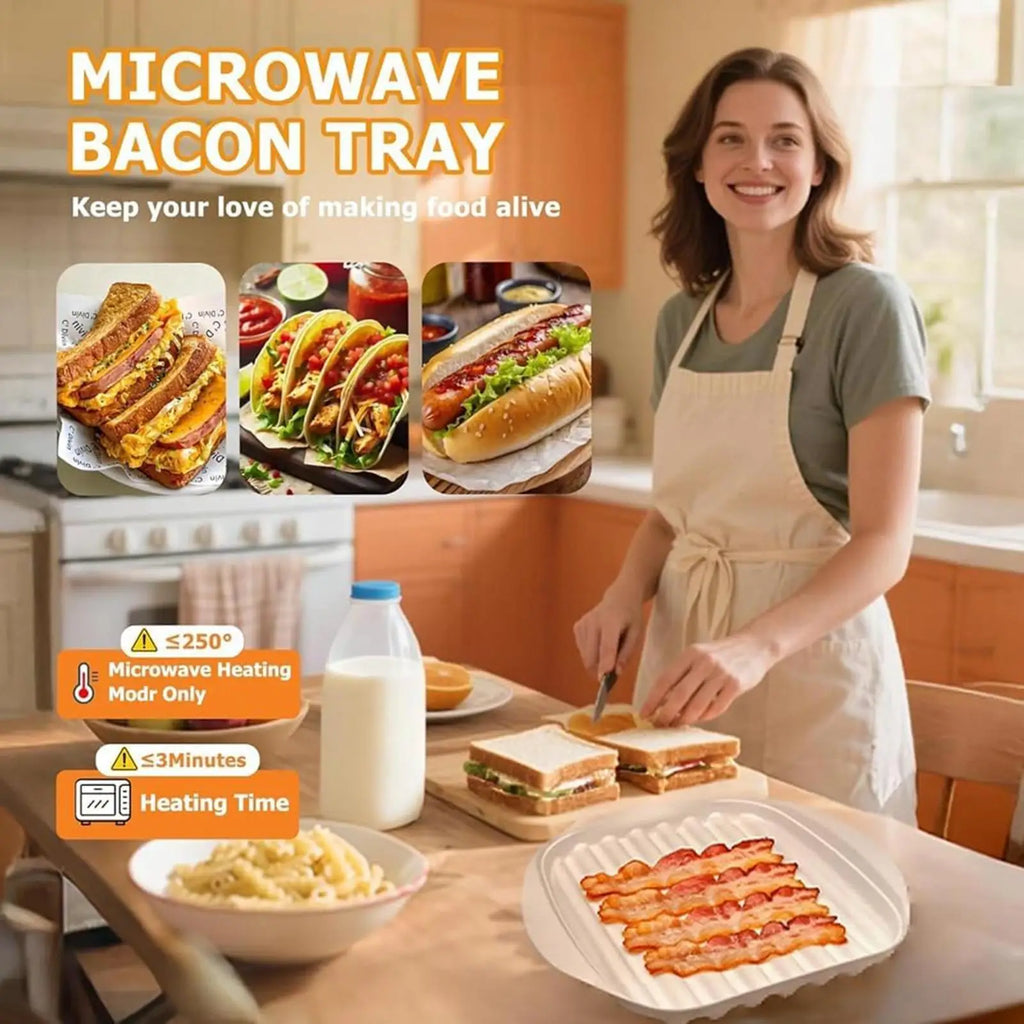 Assadeira para bacon no micro-ondas com tampa, panela para cozinhar bacon no micro-ondas, assadeira para micro-ondas, utensílio de cozinha, adequada para bacon, pizza, assados.