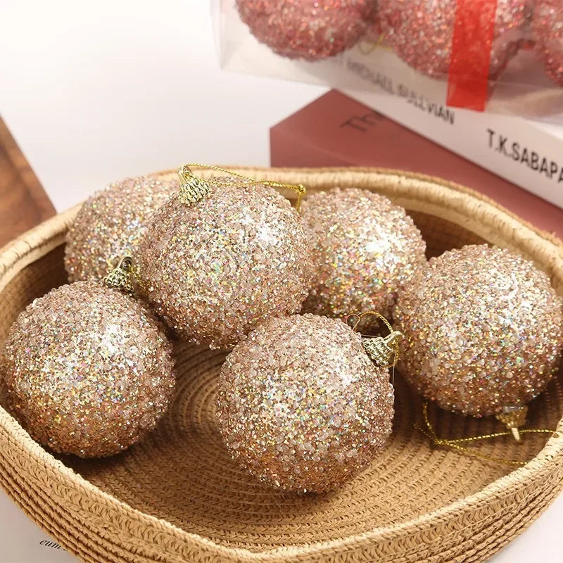 Bolas de Natal Douradas com Glitter (6-30 peças) de 6cm para Pendurar na Árvore de Natal, Pingentes Brilhantes para Decoração de Festa de Ano Novo