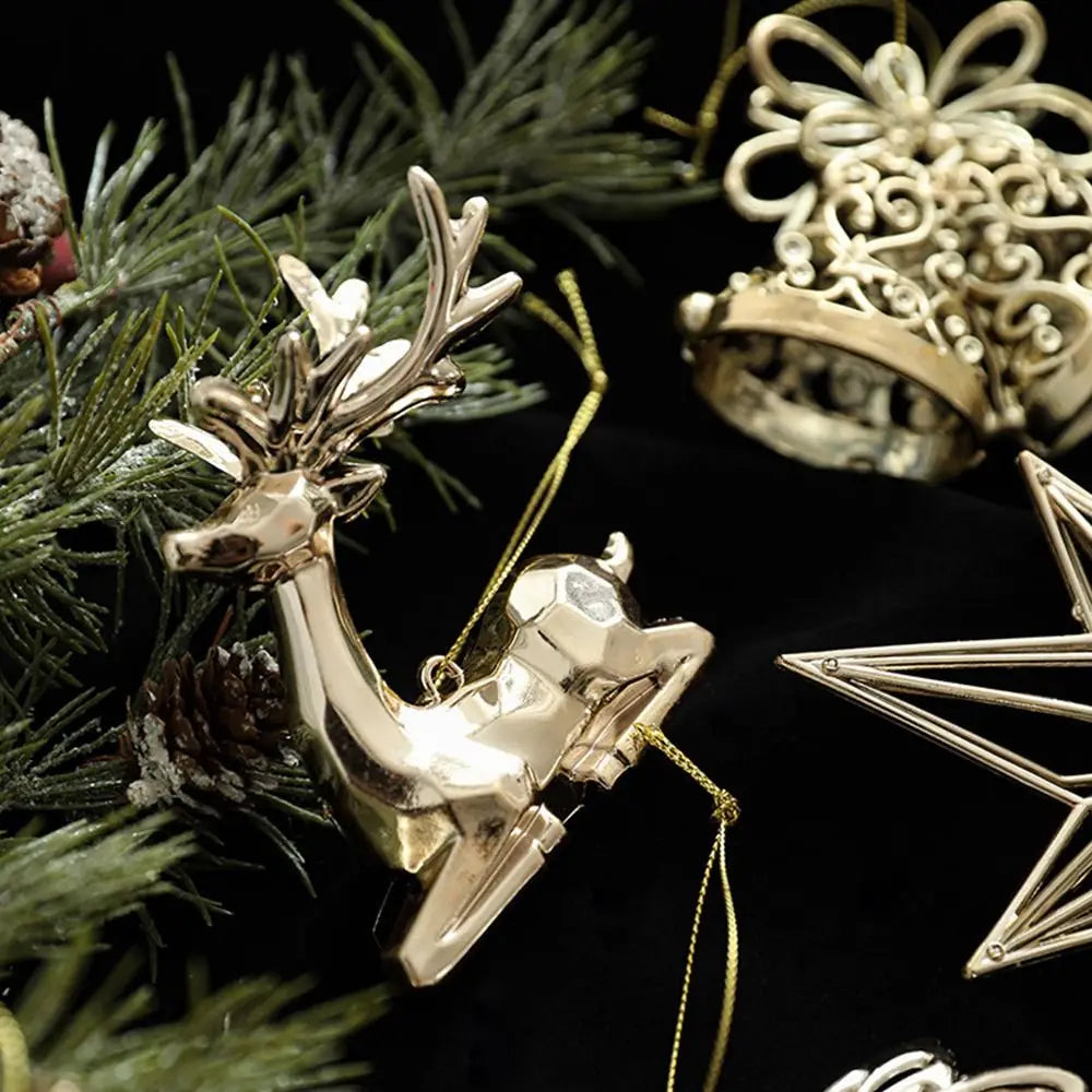 Ouro natal pendurado decoração de plástico borboleta libélula árvore de natal ornamento anjo floco de neve vitrine enfeites de natal