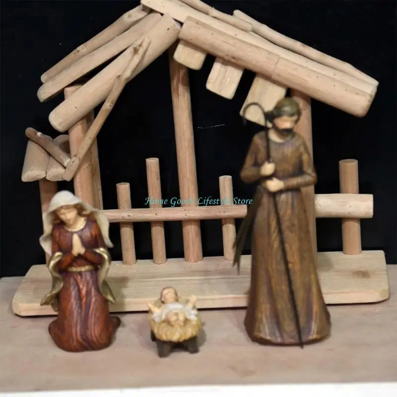 E74e coleção estátua natividade religiosa, lareira estatueta resina, cena natividade para prateleiras