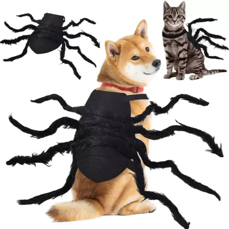 Fantasia de aranha para animais de estimação no Halloween, roupas engraçadas e realistas com pelúcia para cães e gatos, fantasia de cosplay para peito e costas, roupa de festa para cães de porte pequeno e médio