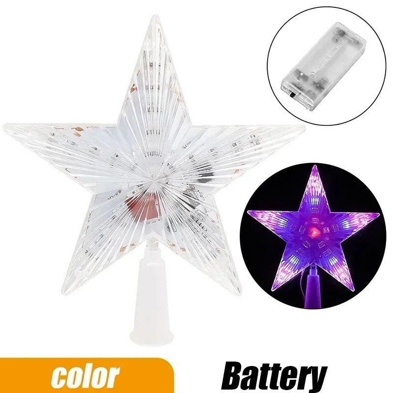 Estrela de natal árvore topper luzes led brilhante estrela lâmpada espumante luz da noite árvore de natal ornamentos superiores ano novo decoração de festa em casa
