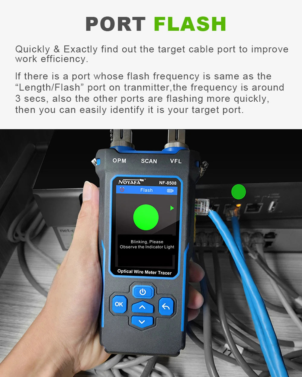 Noyafa-Network Cable Tester, Ethernet Cable Tracker, OPM VFL PoE Checker, Medir Comprimento, Wiremap, Ferramentas de Rede, NF-8508
