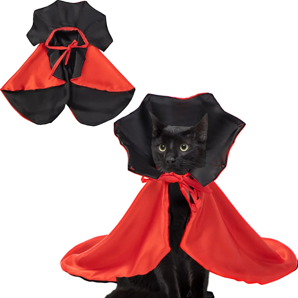 Fantasia de Vampiro para Pets no Halloween - Capa Confortável de Nylon com Fecho de Alça, Adequada para Cães e Gatos de Pequeno e Médio Porte