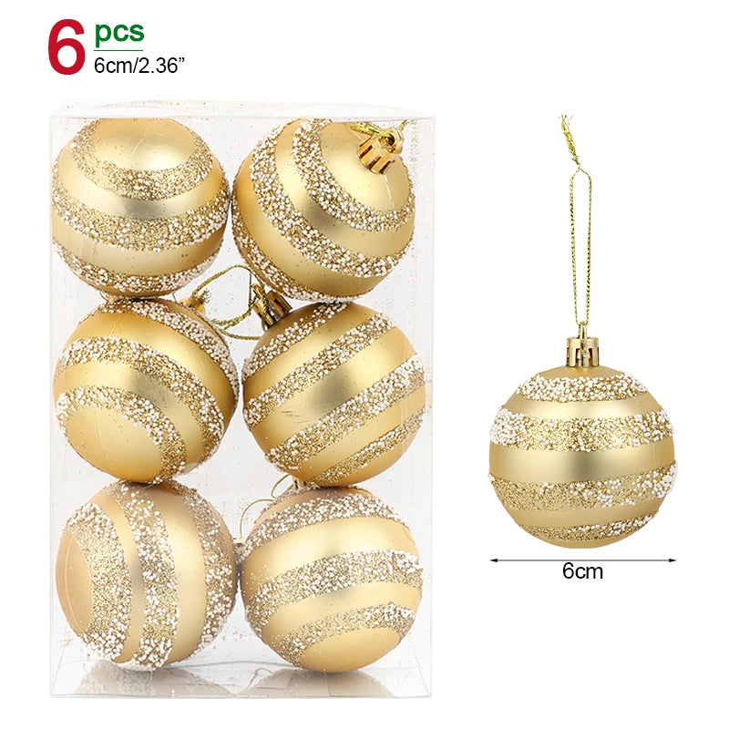 6 Peças/caixa Bolas de Natal de 6cm Enfeites Pendentes para Árvore de Natal Decorações de Natal para Casa 2026 Presente de Ano Novo