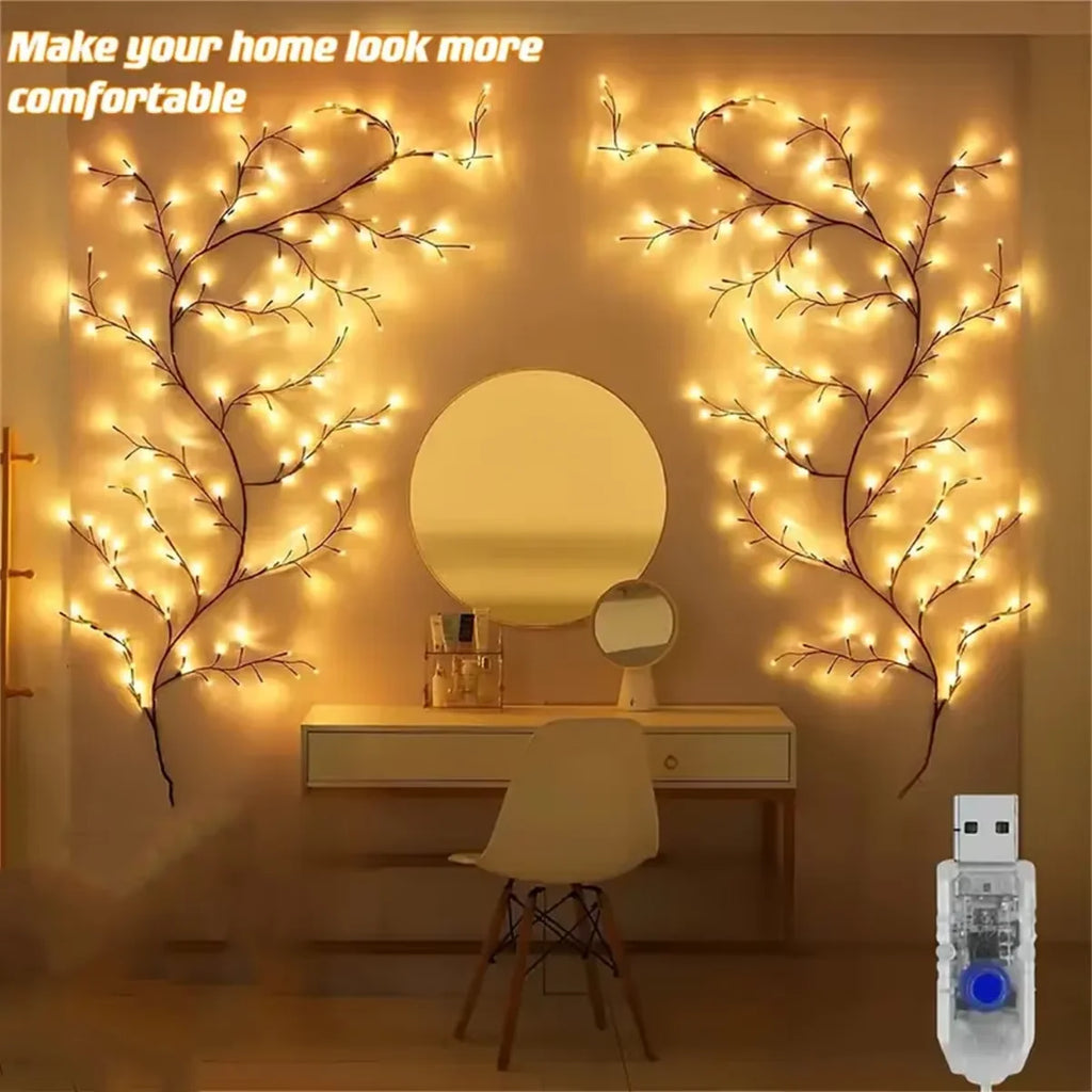 Luzes LED Flexíveis em Formato de Galho de Salgueiro com 96 LEDs, Lâmpada de Árvore de Bétula, 8 Modos de Iluminação para Decoração de Natal e Ação de Graças, Luz de Ambiente