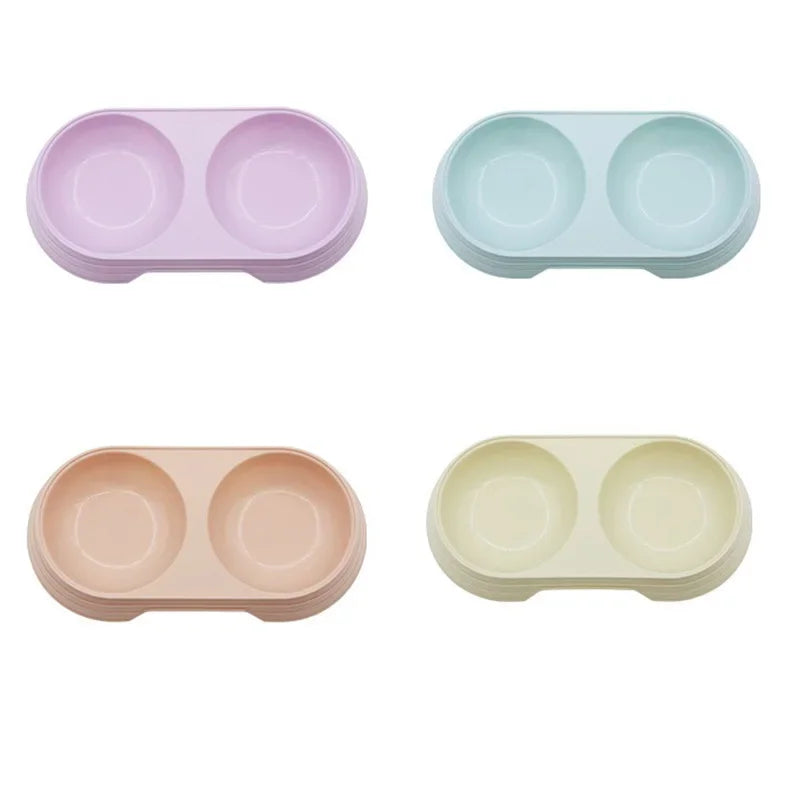 Tigela dupla para animais de estimação, cães e gatos, tigelas duplas, macaron, plástico, suprimentos para animais de estimação, acessórios para gatos, produtos para gatos