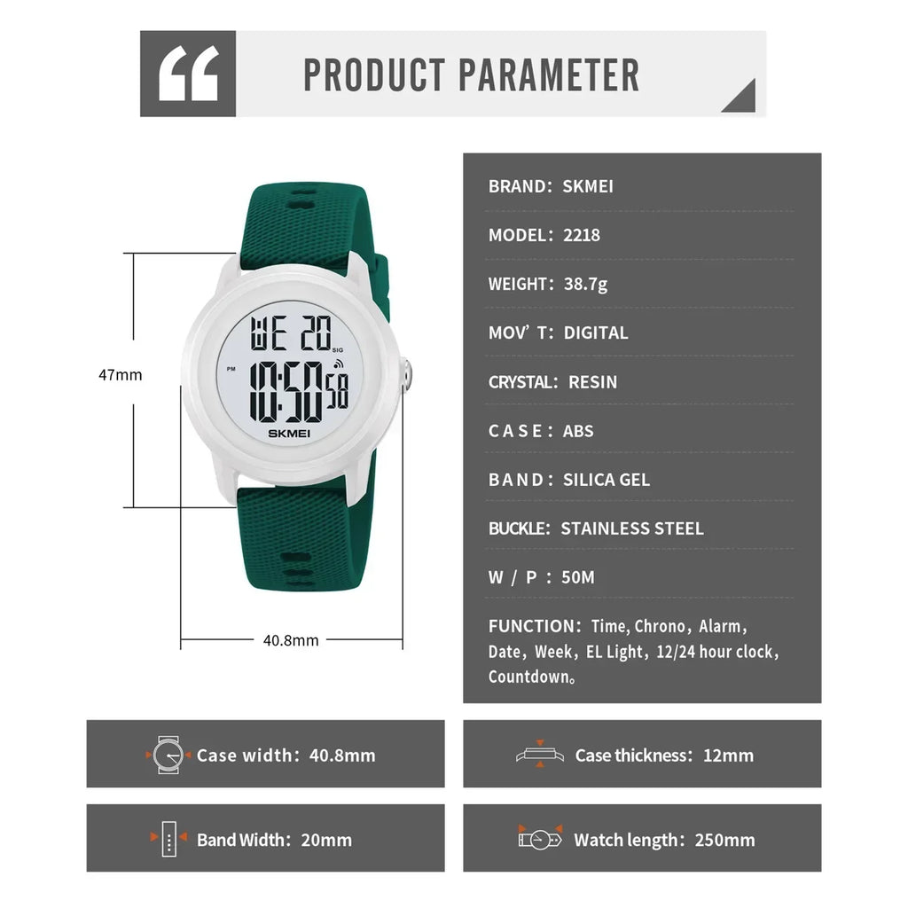 SKMEI 2218  Clock reloj hombre Cool Digital Countdown Sport Watches For Men Women Student 5Bar Waterproof Stopwatch Wristwatch