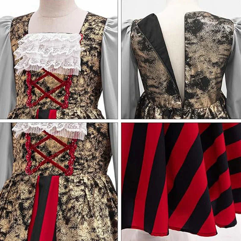Menina cosplay pirata traje criança listrado rendas vestido de princesa para crianças capitão desempenho halloween carnaval festa fantasia outfit