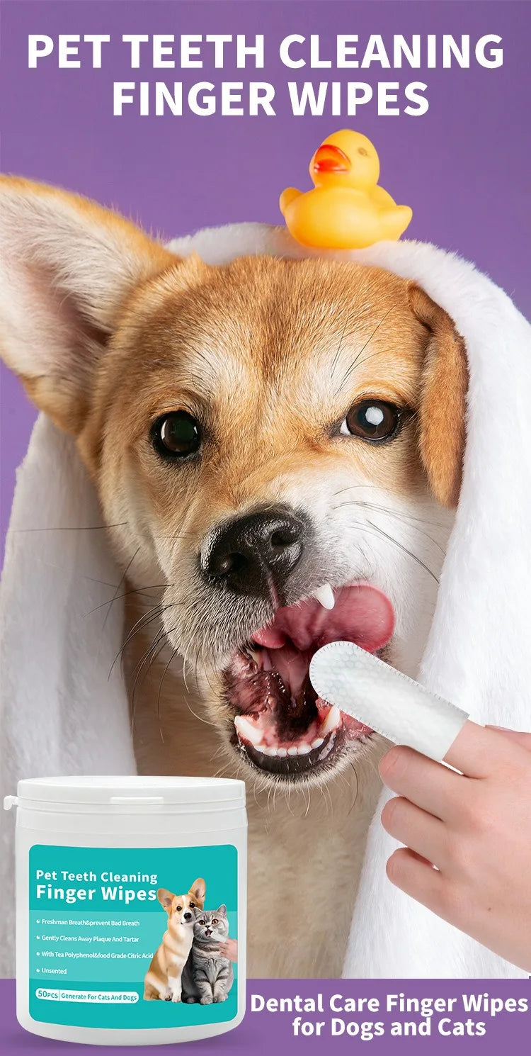 Produtos de Limpeza para Animais de Estimação: Escova de Dentes Descartável para Dedos, Coberturas para Limpeza de Dentes de Animais, Lenços Umedecidos para Limpeza Oral de Cães e Gatos