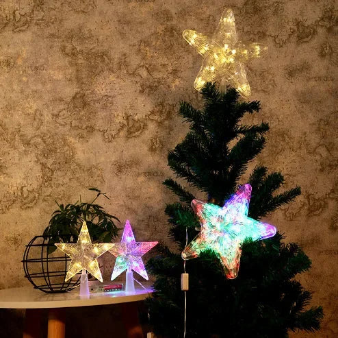 Estrela de topo para árvore de Natal, luminária estrela brilhante, decoração de Natal, artigos para festas em casa, enfeite de Natal, presente.
