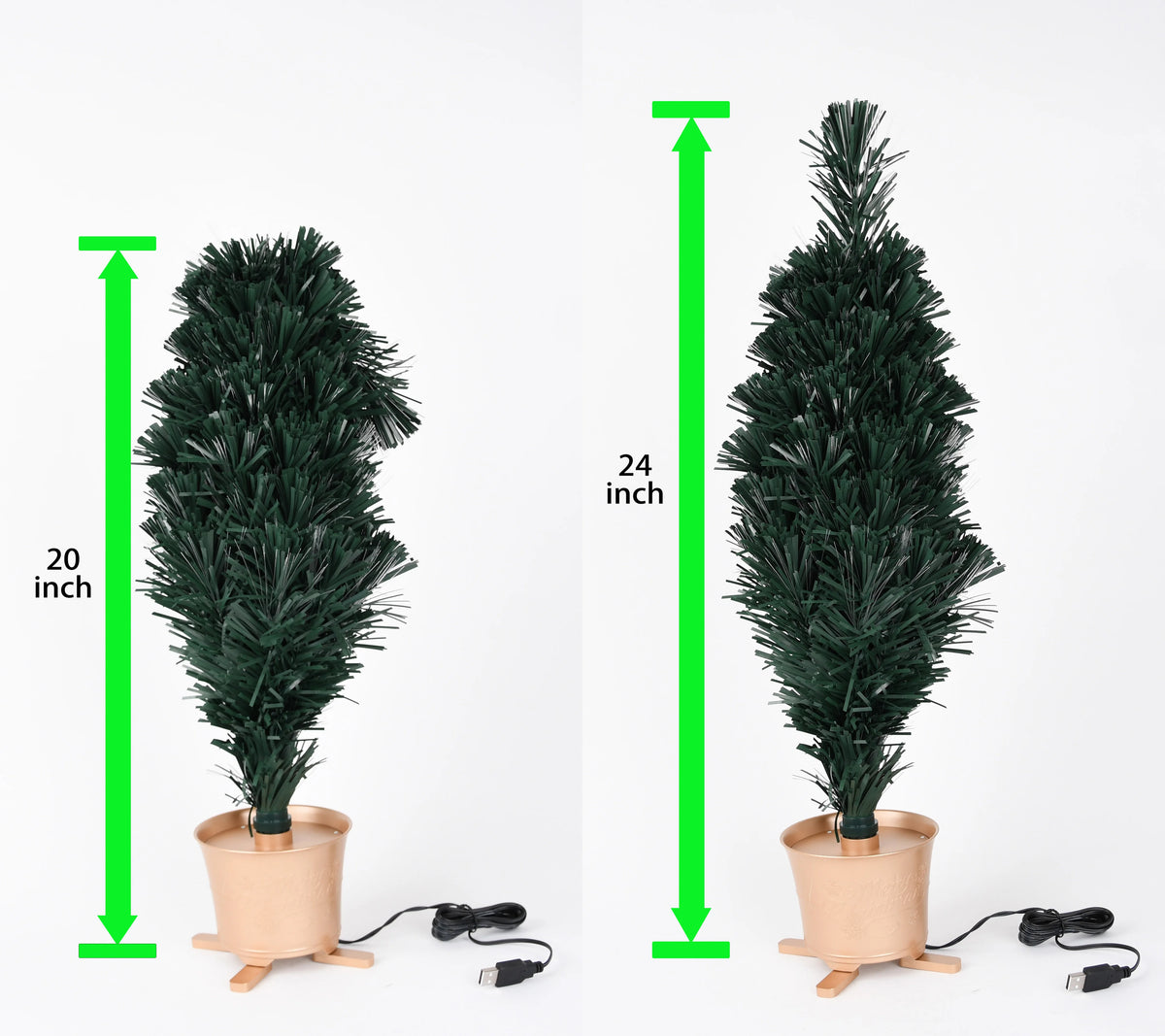 Mini árvore de Natal artificial de mesa de fibra óptica com luzes LED, base dourada, verde, pré-iluminada, árvore de Natal, 24 polegadas