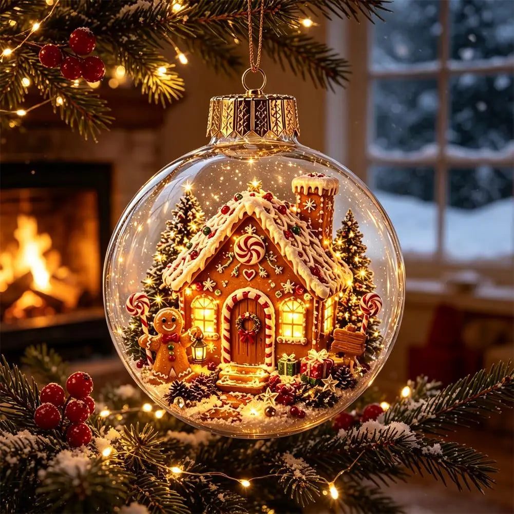 Decorações de Natal com Luzes, Criativas, com Temas de Quebra-Nozes, Rena, Boneco de Neve, Árvore de Natal Brilhante, Pingente de Bola de Cristal