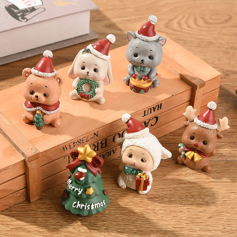 Natal resina família pequenos animais ornamentos criativo decoração para casa mini árvore de natal velho presente de natal
