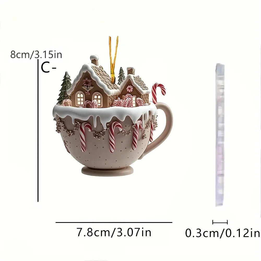 Decorações de árvore de natal 2d acrílico plano casa quente pequena xícara de café pendurado pingente ornamentos ano novo decoração de festa em casa