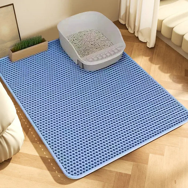 Tapete para Areia de Gato com Design de 2 Camadas, Tecnologia Premium de Retenção de Areia, Base Impermeável, Protetor de Piso Antiderrapante para Gatos de Interior