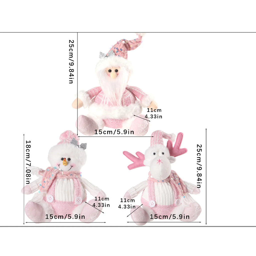 Decorações de Natal – Pingente de boneca de desenho animado com lantejoulas sentadas, rena rosa, boneco de neve e papai noel, adereços de cena de festa de Natal
