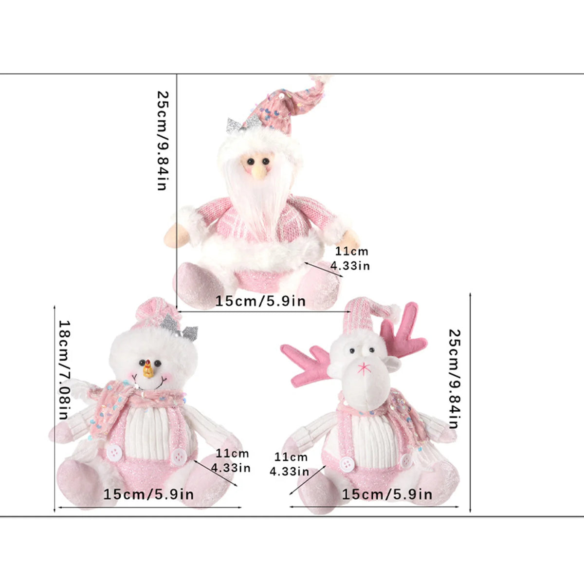 Decorações de Natal – Pingente de boneca de desenho animado com lantejoulas sentadas, rena rosa, boneco de neve e papai noel, adereços de cena de festa de Natal
