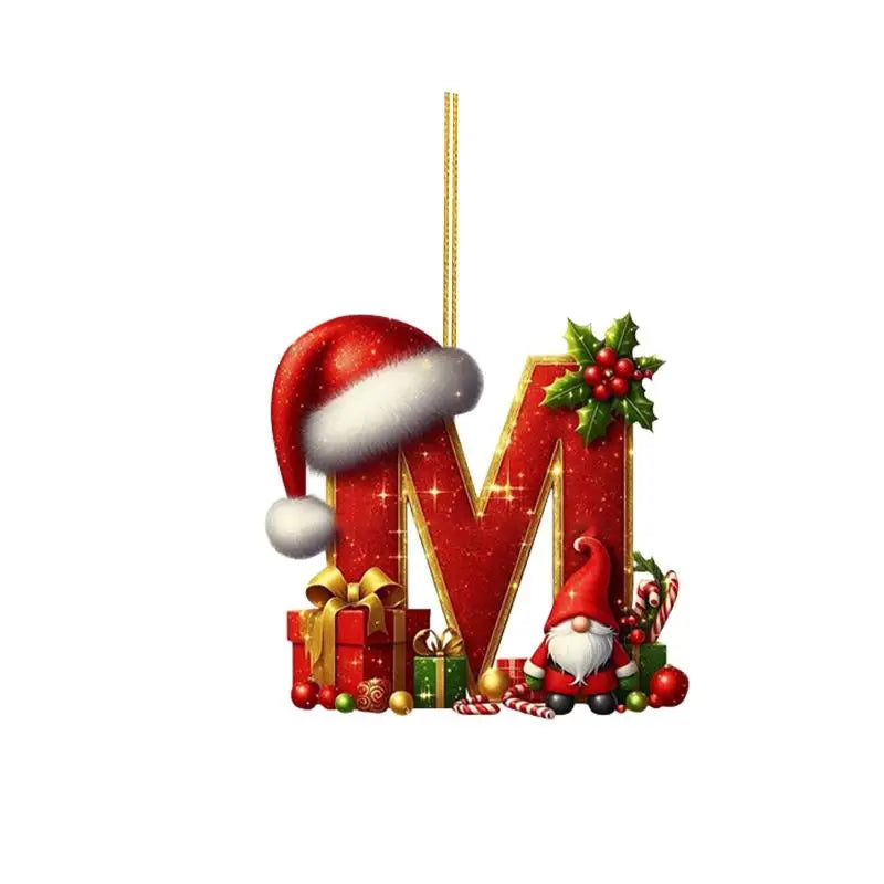 Enfeite de Natal com 26 letras, pingente plano para pendurar, ornamento personalizado, decoração festiva para árvore de Natal, presente para festas de fim de ano.