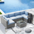Conjunto de Móveis para Pátio Externo de 7 Peças, Sofá Seccional Cinza de Vime com Mesa de Centro, Personalizável