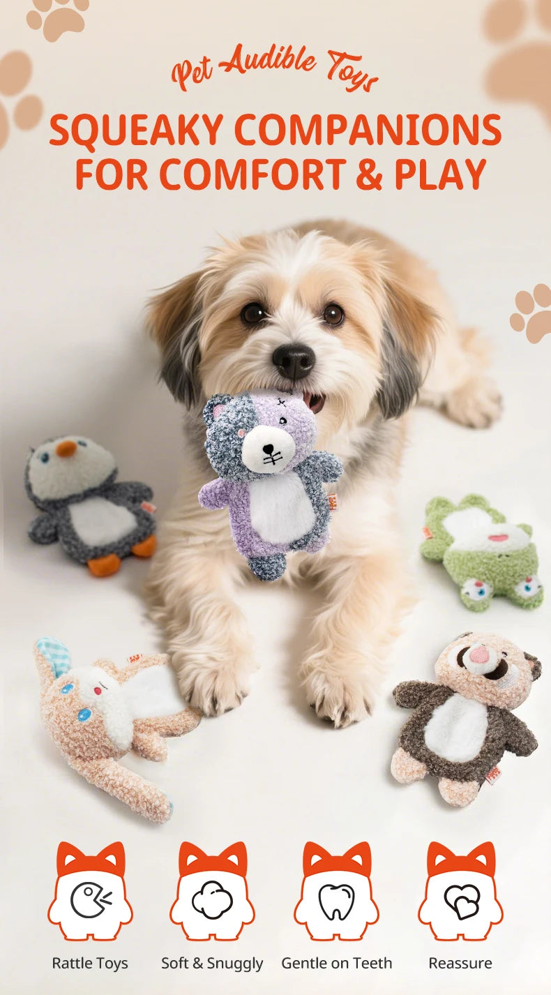 Bonito pequeno animal cão brinquedos de pelúcia chocalho de corpo inteiro com squeaker embutido brinquedo interativo para brincar de animais de estimação para reduzir a solidão