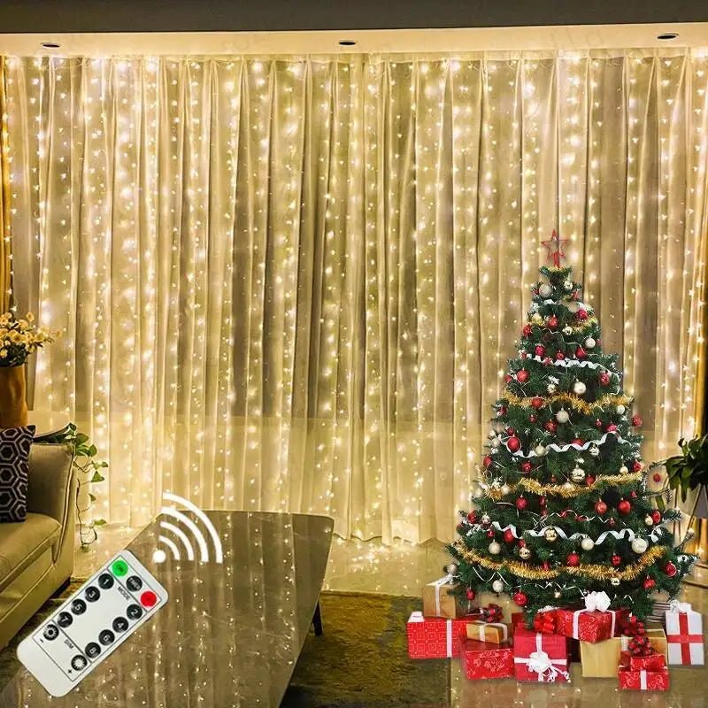 Cortina de natal led luzes da corda guirlanda festival 8 modos usb controle remoto feriado casamento luzes fadas para decoração do quarto
