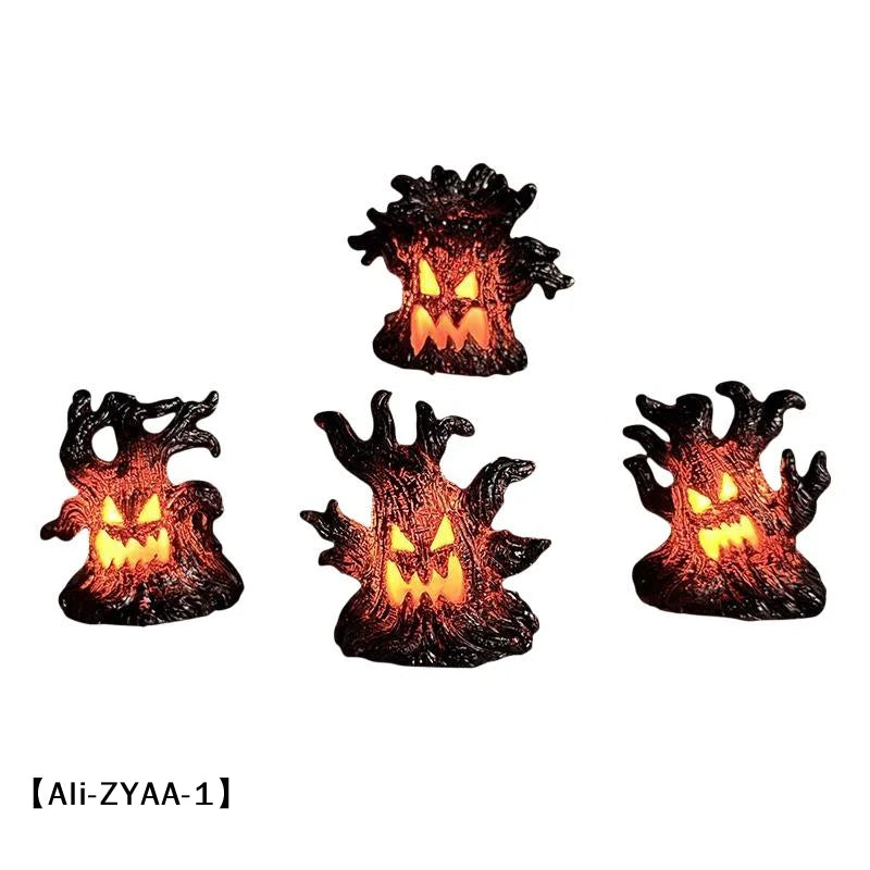 【A】Decoração de Árvore Assustadora Iluminada para Halloween com Luz LED Quente, Construção em Resina para Festa de Halloween, Decoração de Mesa e Casa Assombrada