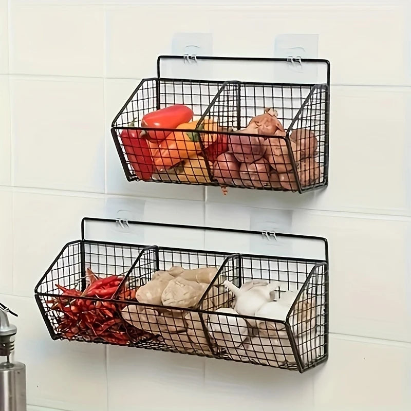 Prateleira de armazenamento para cozinha, organizador multifuncional de vegetais e condimentos, prateleira de parede com cestos suspensos