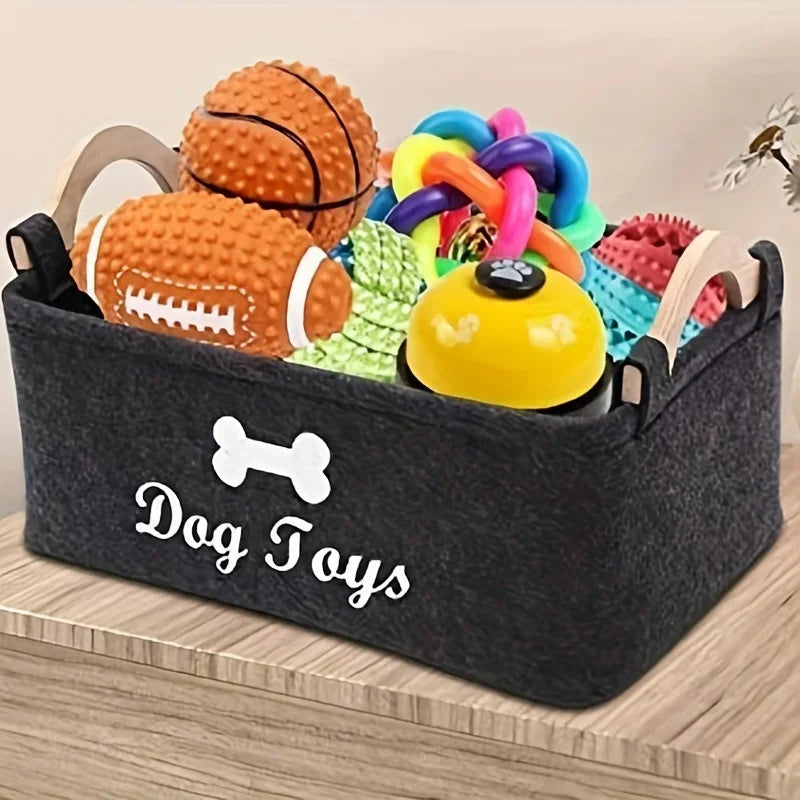 Cesta de Armazenamento de Brinquedos para Animais de Estimação em Feltro Estilosa - Organizador Durável para Brinquedos de Gato e Cachorro
