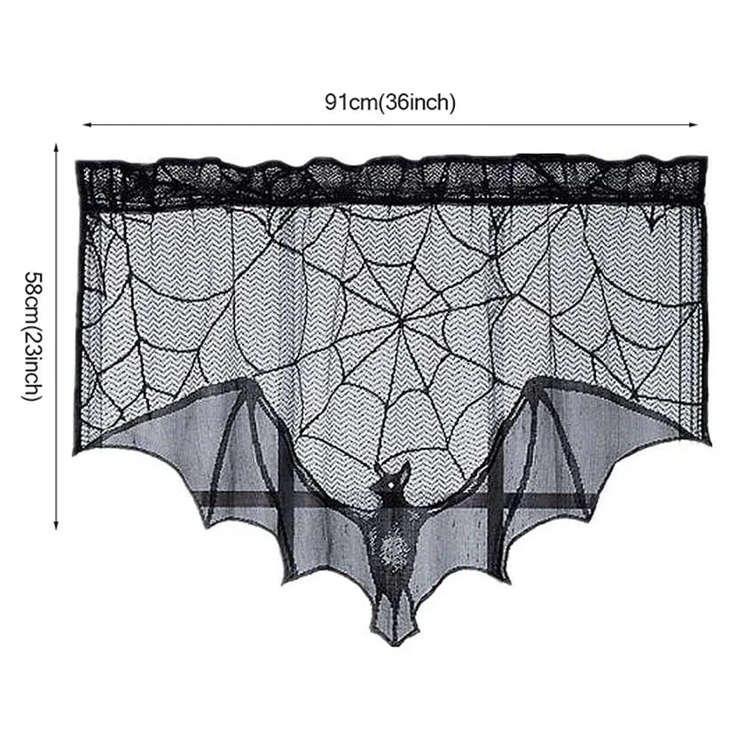Black Lace Bats Toalha de Mesa, Aranha Web Cortinas para Lareira, Halloween Party Decor, Horror Adereços, Abajur