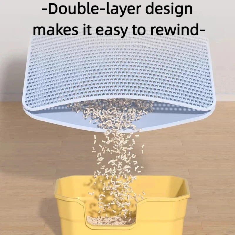 Tapete para Areia de Gato com Design de 2 Camadas, Tecnologia Premium de Retenção de Areia, Base Impermeável, Protetor de Piso Antiderrapante para Gatos de Interior